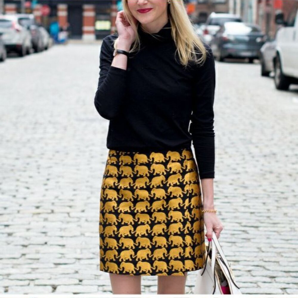 J.Crew Black and Gold Elephant Print Mini Skirt